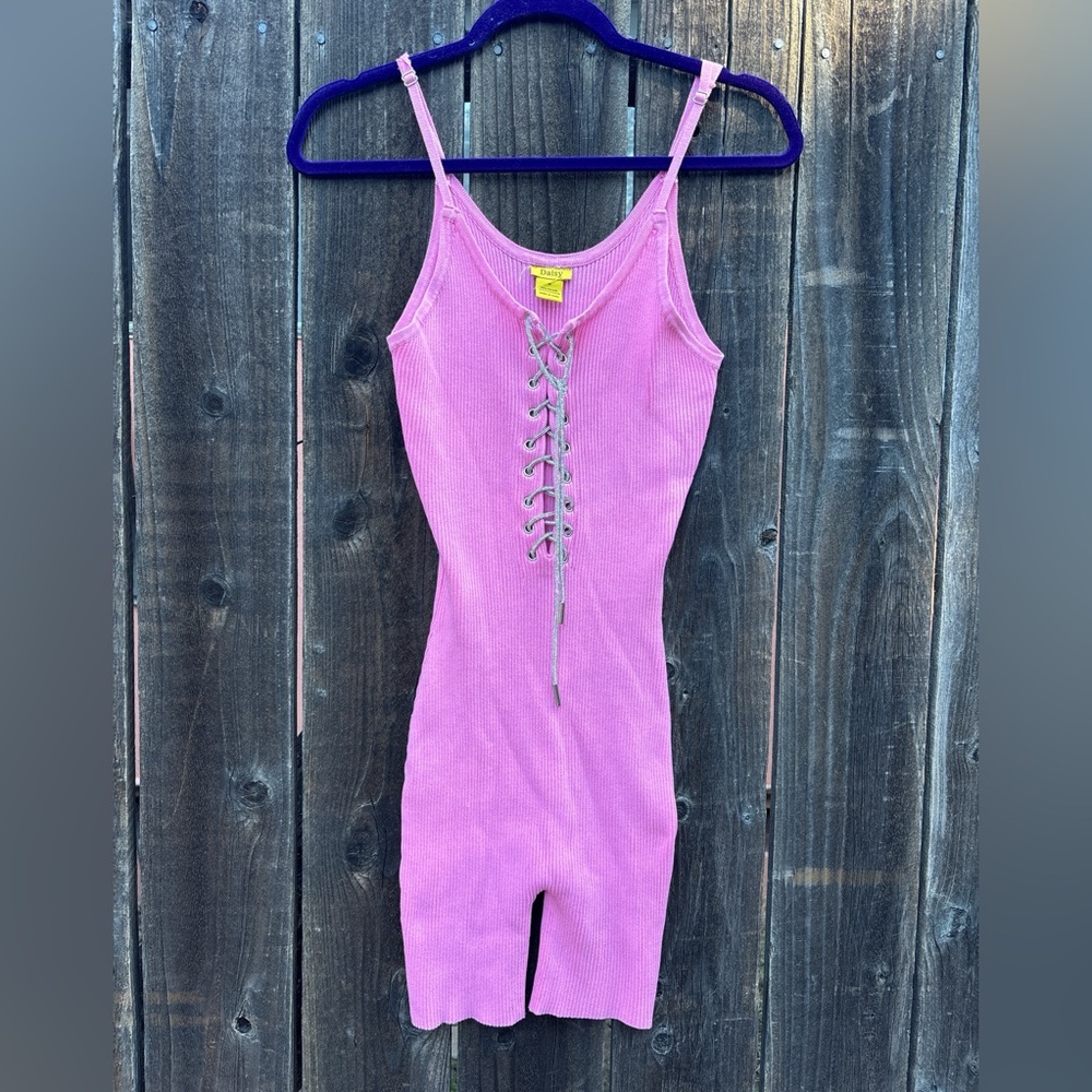 Daisy Pink Ribbed Lace-Up romper
